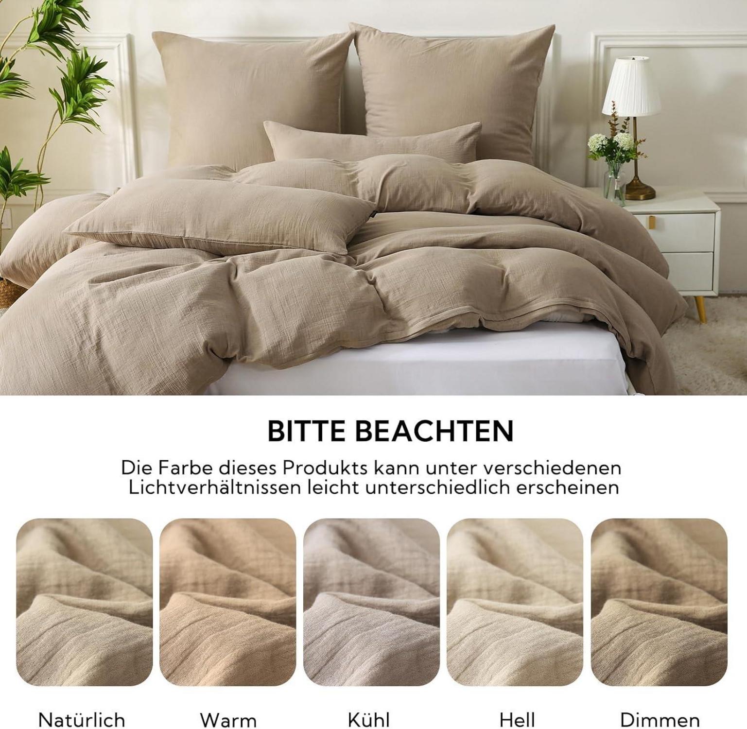 SOULFUL Doppelte Musselin Bettwäsche 155x220 Baumwolle Beige Set