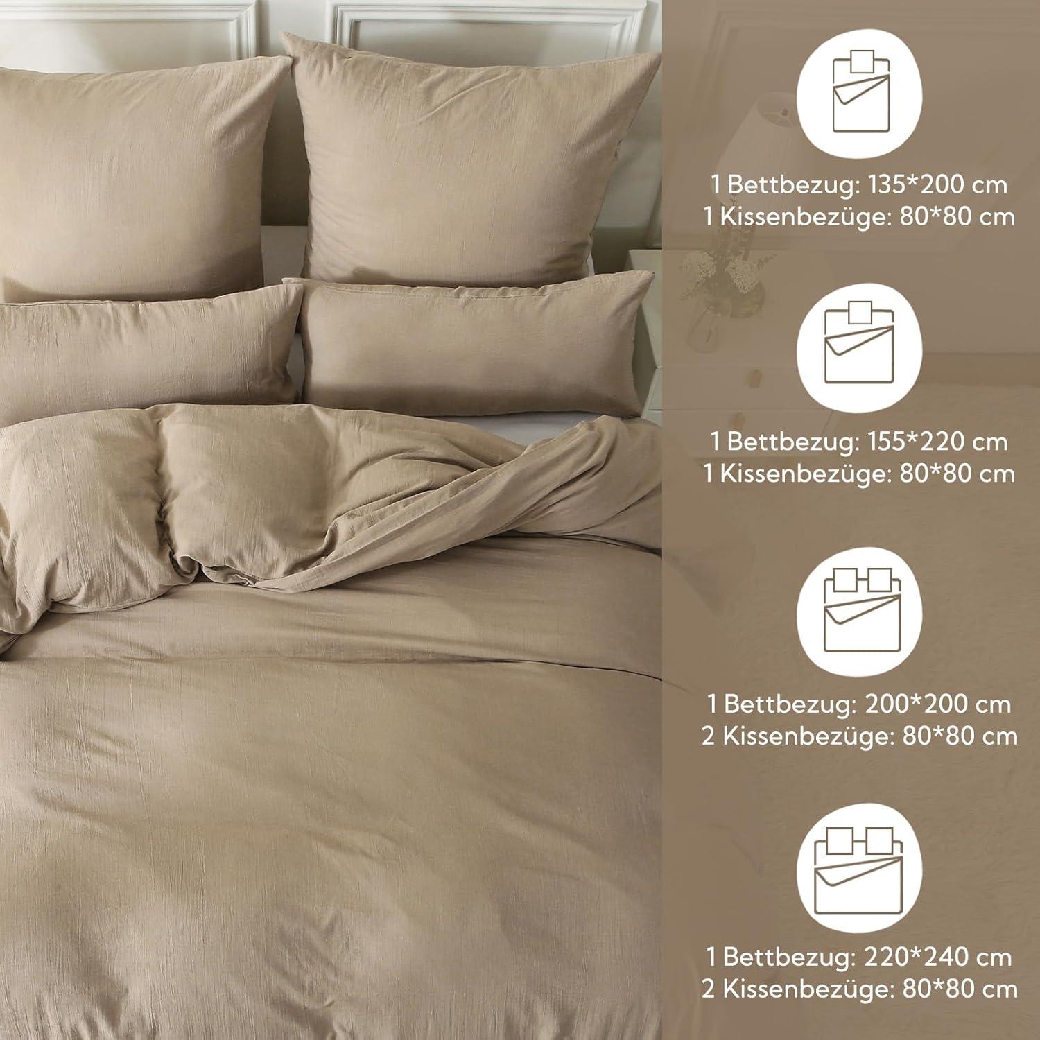 Doppelte Musselin Bettwäsche 155x220 Baumwolle Beige Reißverschluss