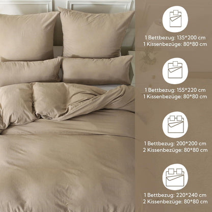 Doppelte Musselin Bettwäsche 155x220 Baumwolle Beige Reißverschluss