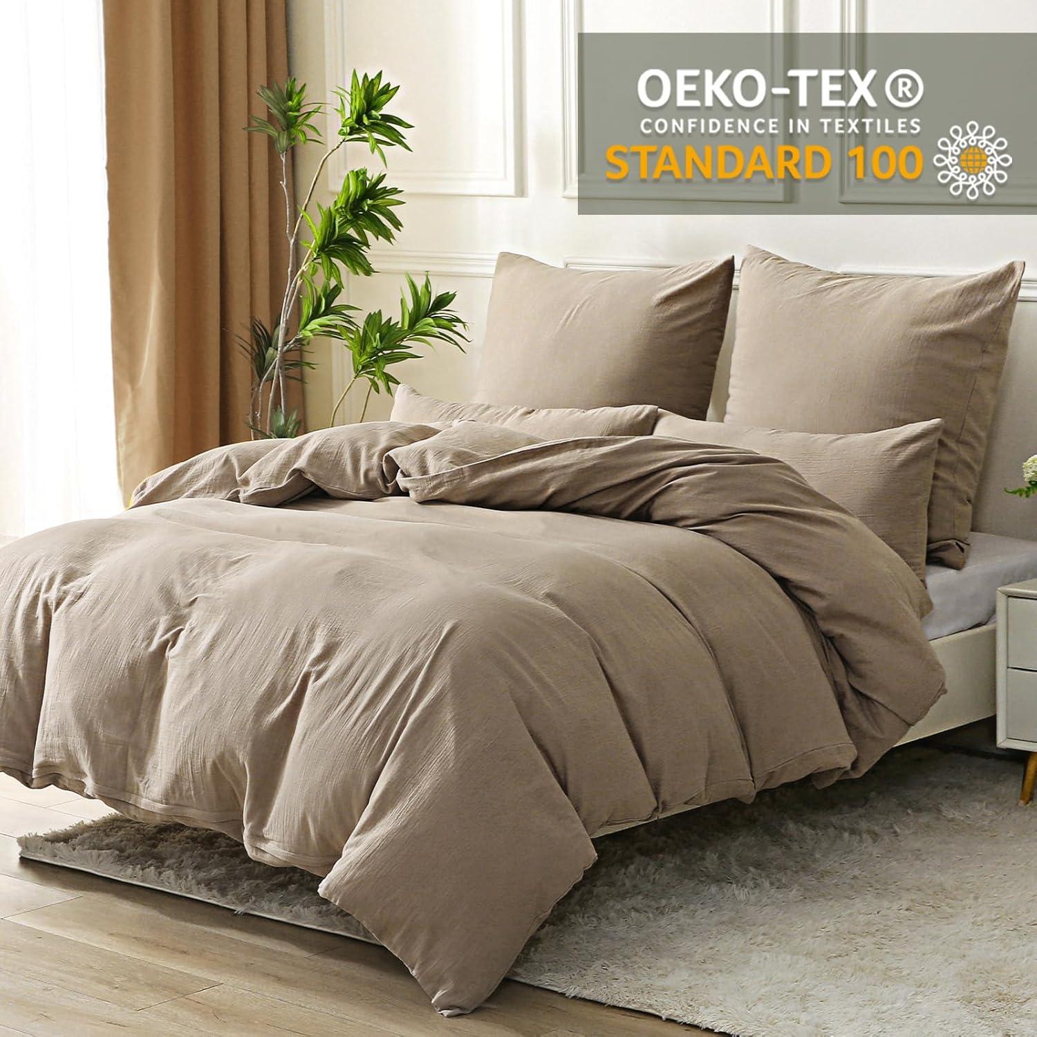 SOULFUL Doppelte Musselin Bettwäsche 155x220 Baumwolle Beige Set