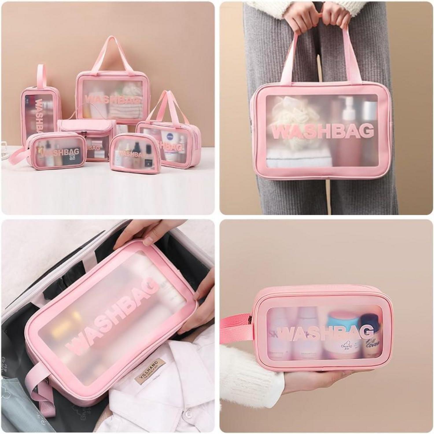 Aucuu Transparente Kosmetiktasche PU-Leder Kulturbeutel 6PC Set