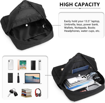 Leichter KONO Schulrucksack Unisex College 13 Zoll Laptop Schwarz