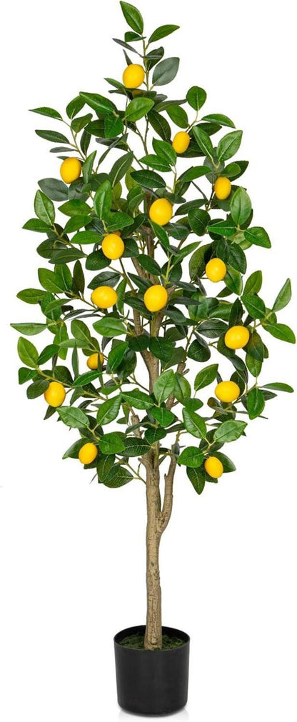 Kunstpflanze 120cm Zitronenbaum groß künstlich drinnen draußen Topf