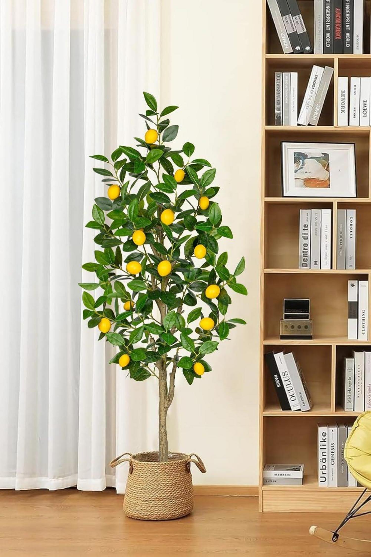 Künstlicher Zitronenbaum 120cm Topf Moderne Deko Innen Außen