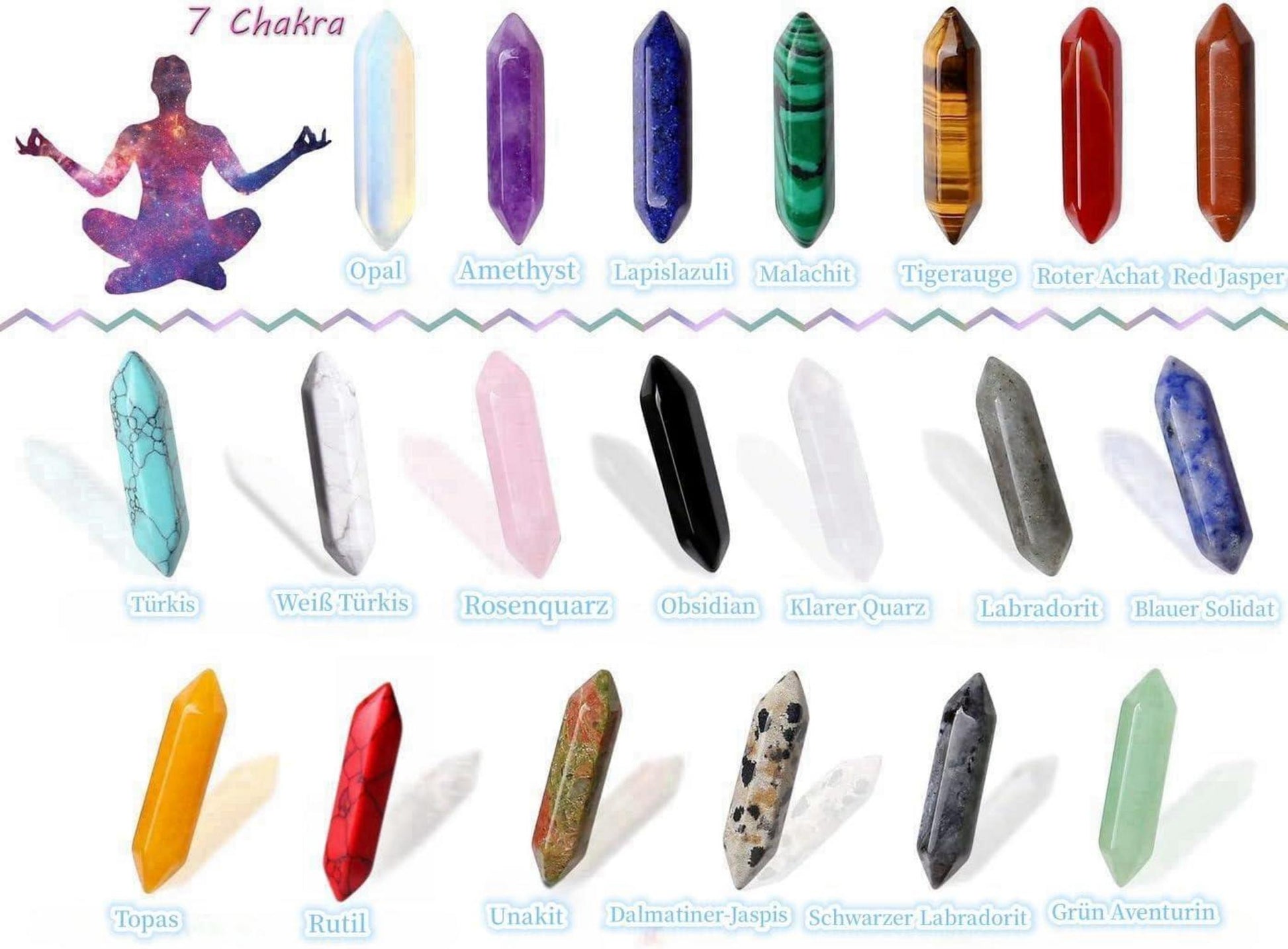 Kristall Zauberstab Set Natürliche Edelsteine Chakra Deko 20tlg