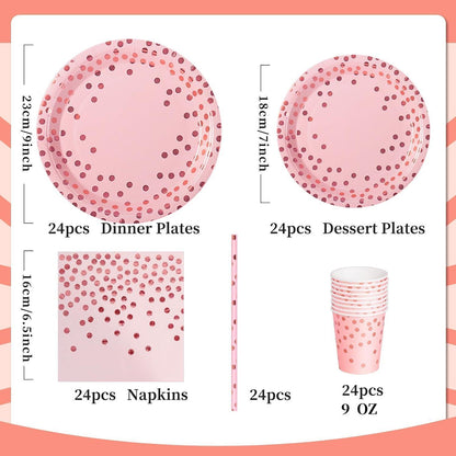 Partygeschirr Set Roségold für 24 Gäste – Teller, Servietten & Becher
