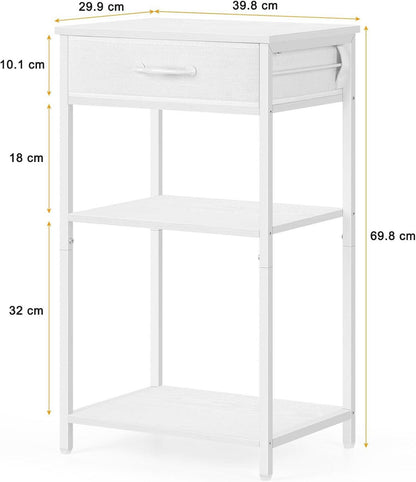 Druckerständer Weiß 3-Stufig mit Rollen Schublade 42x30x70cm