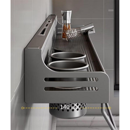 Gewürzregal Metall Grau ohne Bohren mit Haken und Tassen 40cm