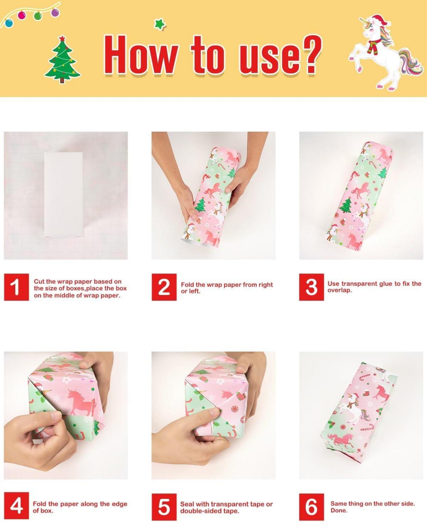 Weihnachts Einhorn Geschenkpapierrollen Set 3 Rollen 43,2 x