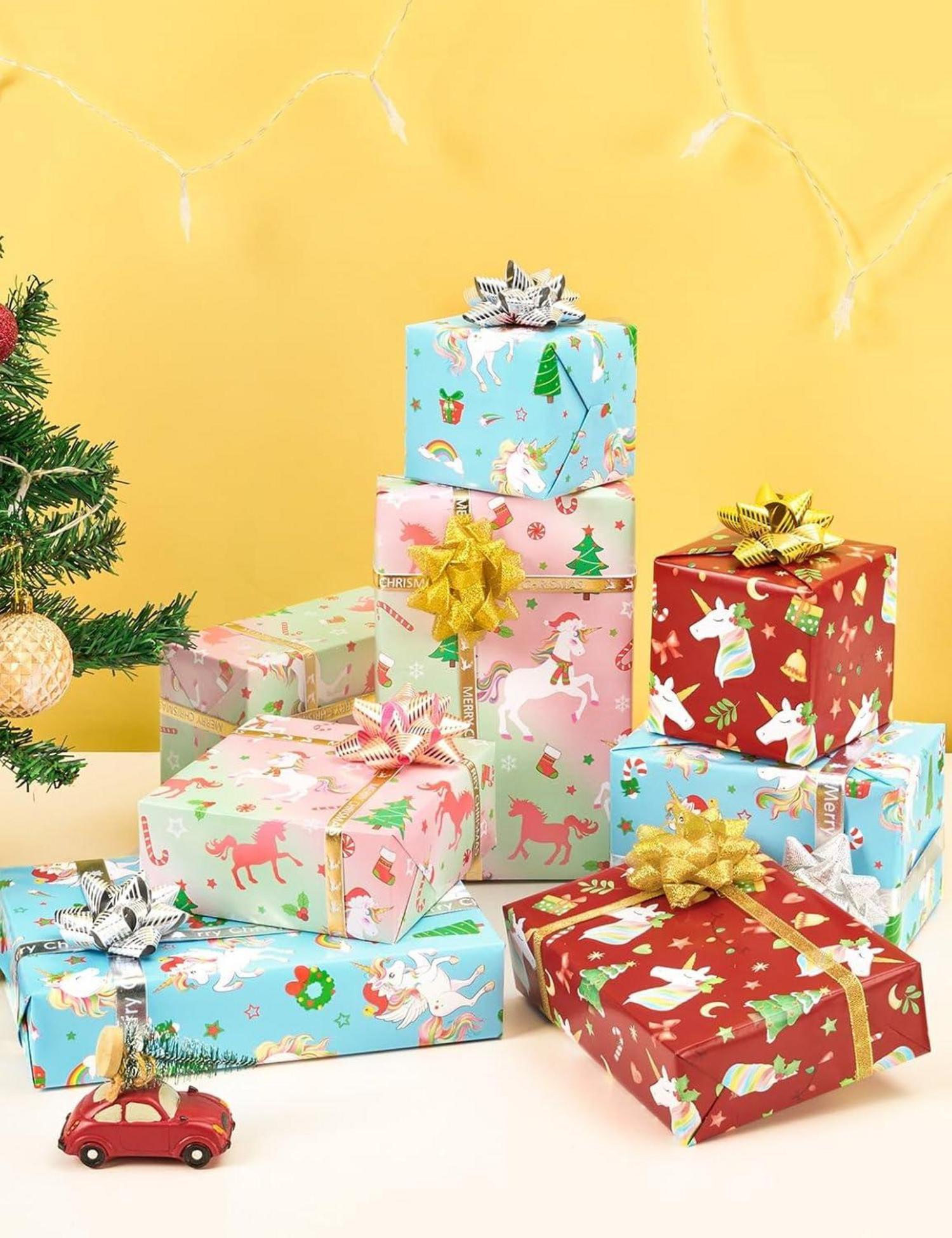Weihnachts Einhorn Geschenkpapierrollen 3er Set