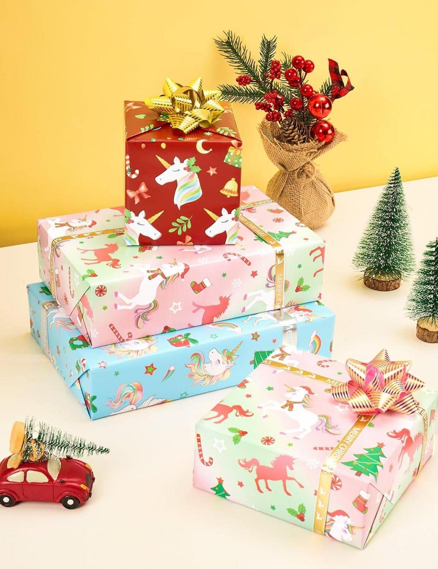 Weihnachts Einhorn Geschenkpapier Rollen Mädchen Geburtstag 3er Set
