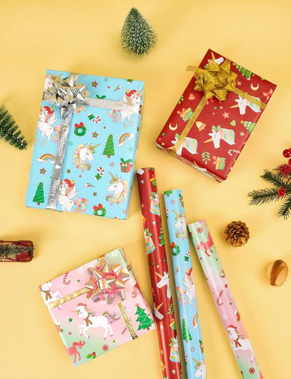 Weihnachts Einhorn Geschenkpapierrollen - 3er Set 43,2x304,8 cm Mädchen