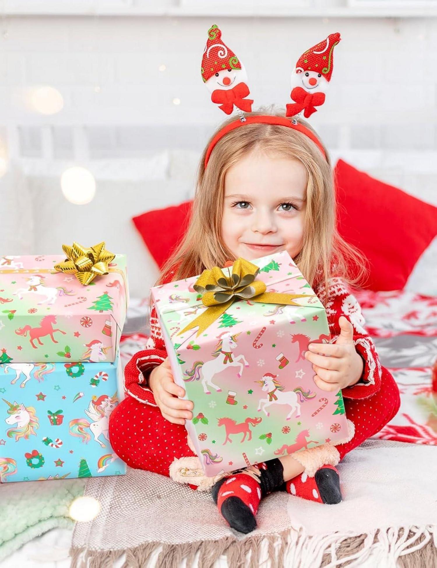 Weihnachts Einhorn Geschenkpapierrollen - 3er Set 43,2x304,8 cm Mädchen