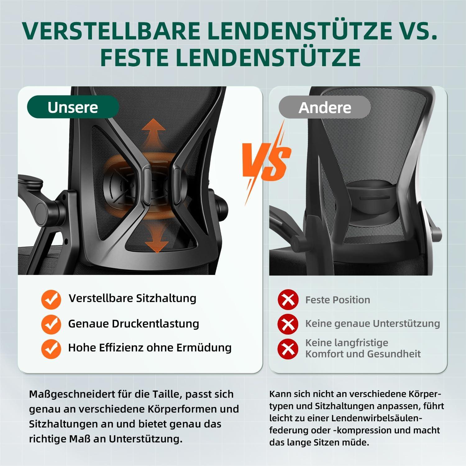 Ergonomischer Bürostuhl mit Wippfunktion bis 125°, Schwarz