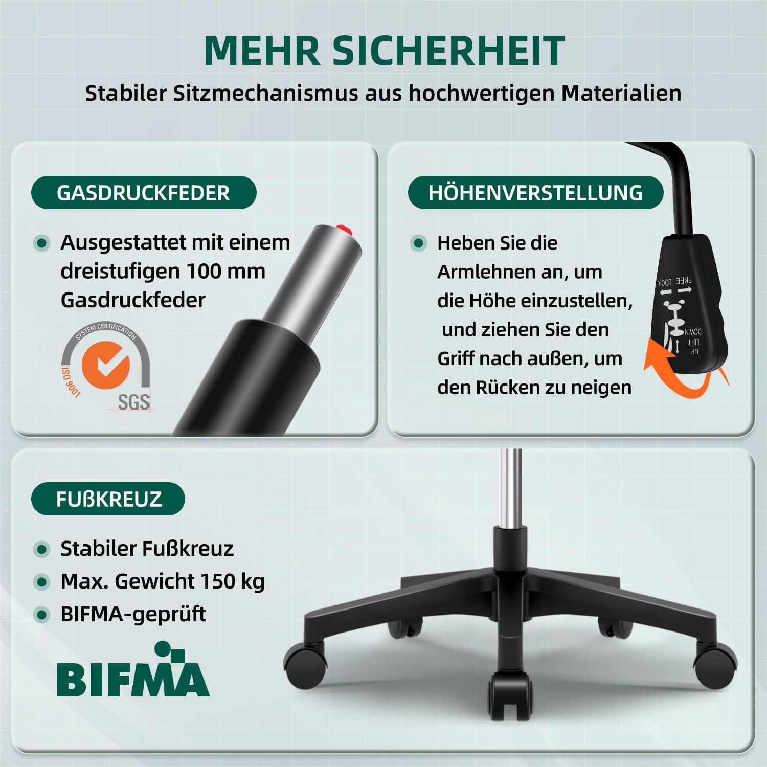Ergonomischer Bürostuhl mit Armlehnen und Wippfunktion, Schwarz