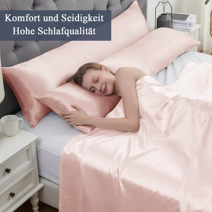 Satin Kissenbezug 40x145 Rosa Mit Haargummis