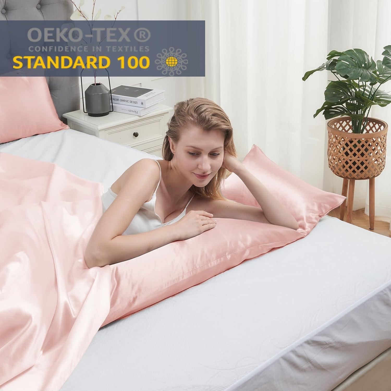 Satin Kissenbezug 40x145cm mit Haargummis, Rosa