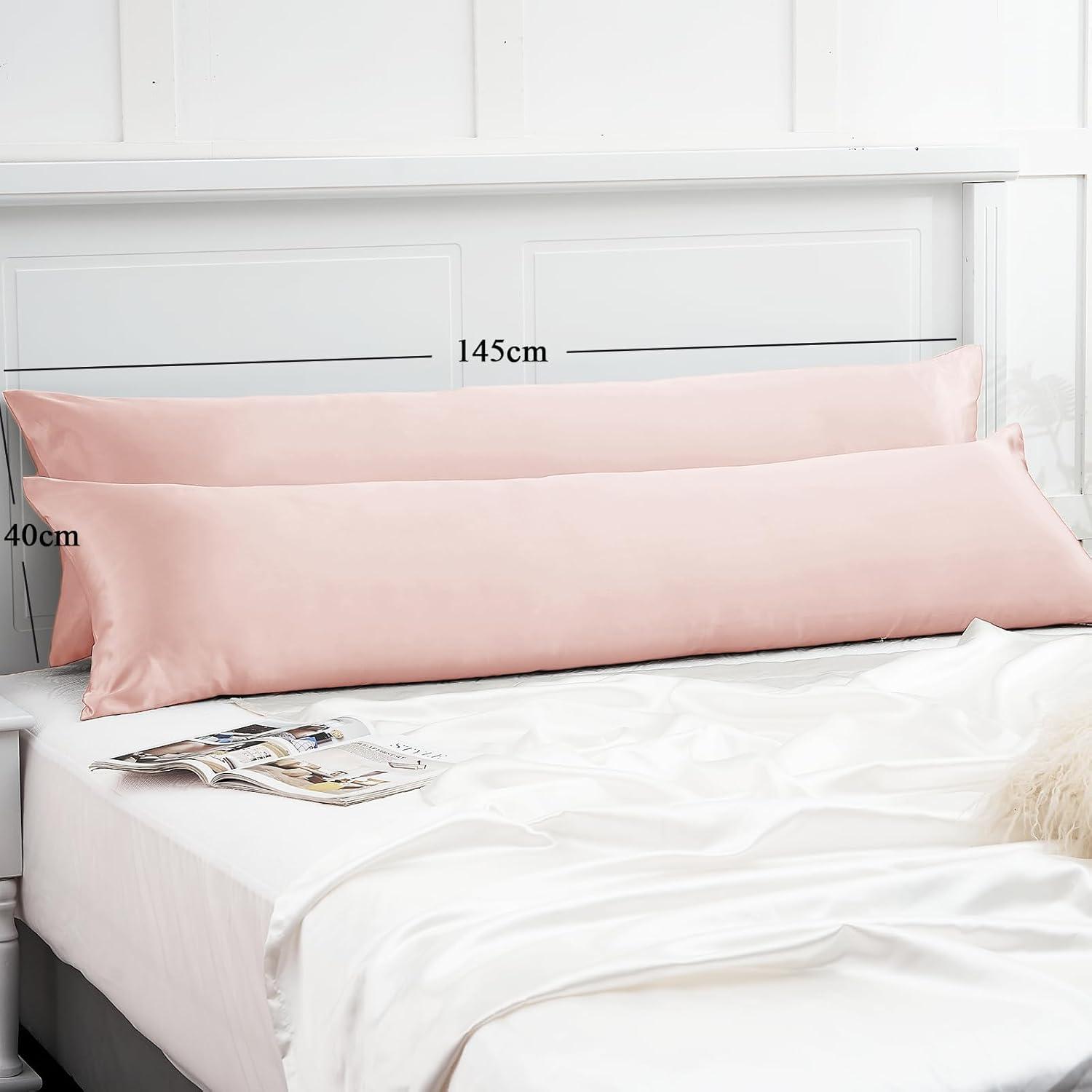 Seitenschläferkissenbezug 40x145 Rosa Satin mit Haargummis-OEKO-TEX