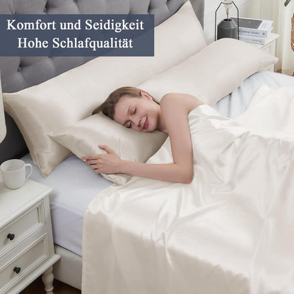 Satin Kissenbezug 40x145 Beige mit Haargummis