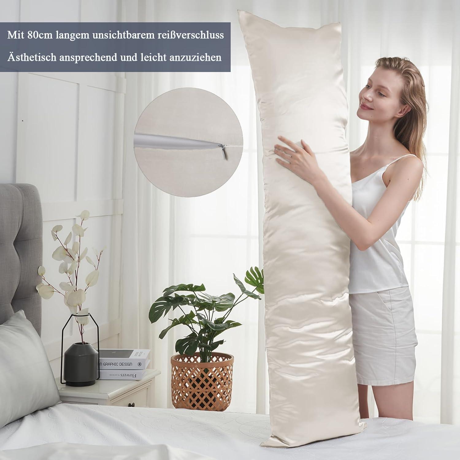 Satin Kissenbezug 40x145 cm Beige mit 2 Haargummis - Öko-Zertifikat
