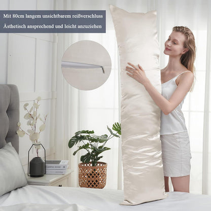 Satin Kissenbezug 40x145 cm Beige mit 2 Haargummis - Öko-Zertifikat