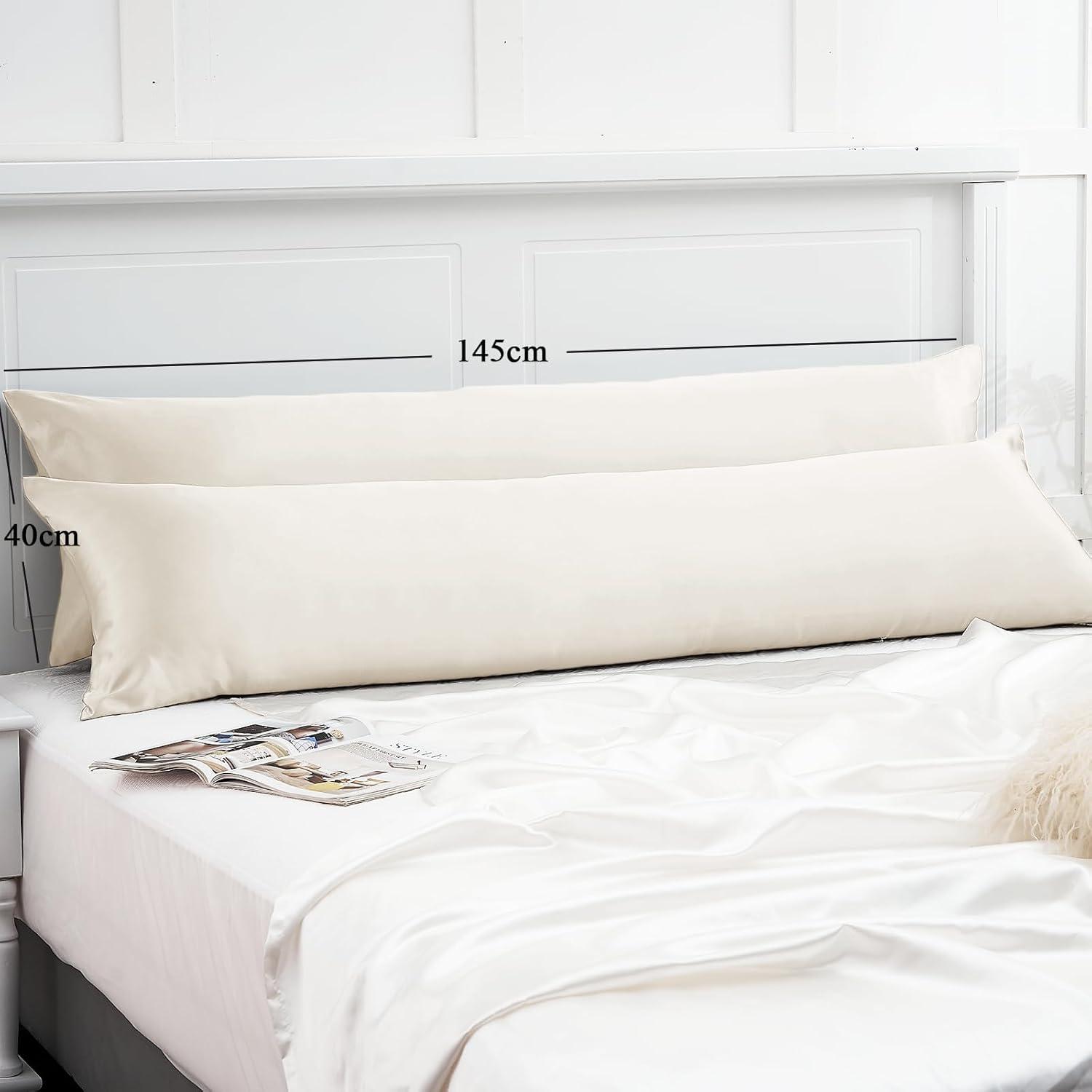Satin Kissenbezug 40x145 Beige 2 Stück Elegantes Design mit Haargummis