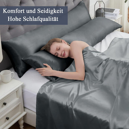 Satin Seitenschläferkissenbezug Dunkelgrau 40x145cm 2