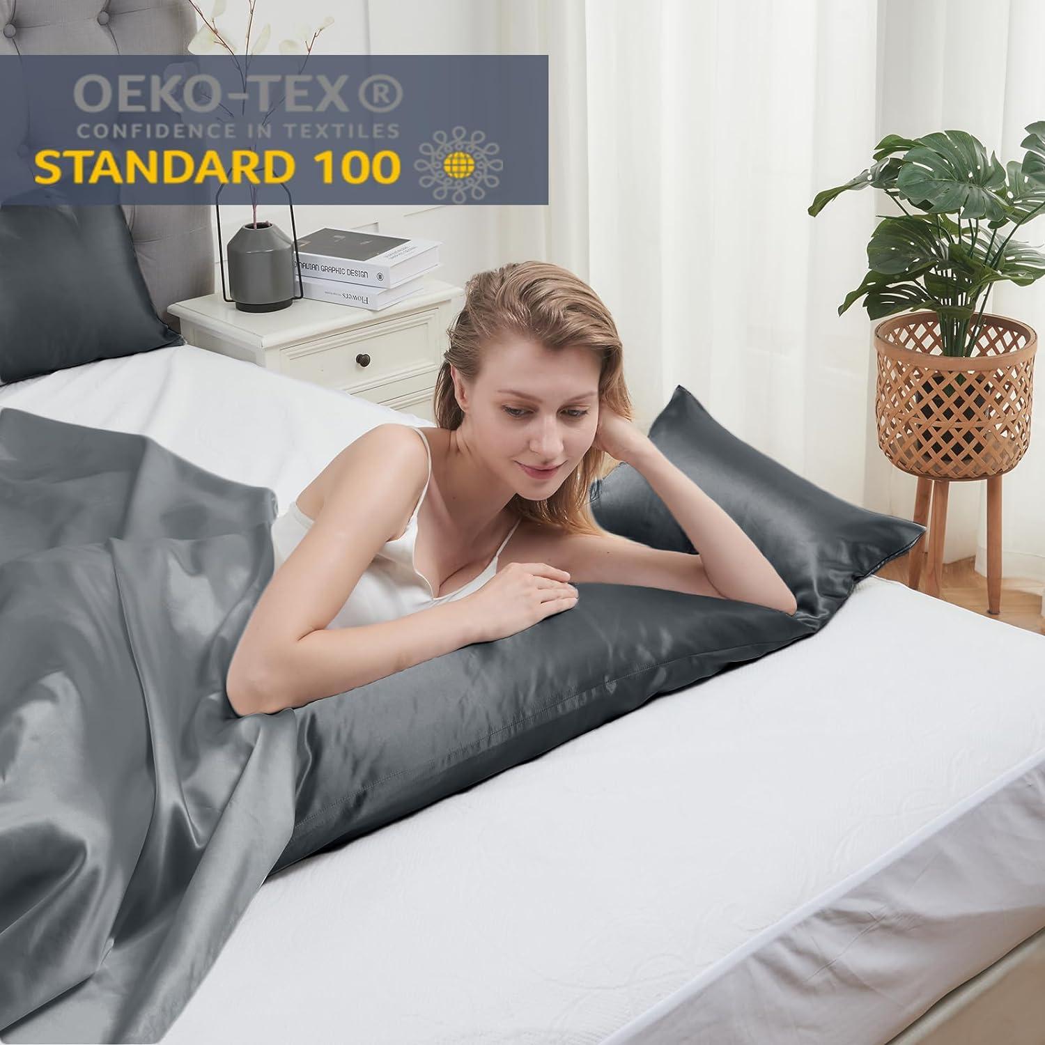 Satin Satinkissenbezug 40x145 Seitenschläfer Dunkelgrau Öko-Zertifikat
