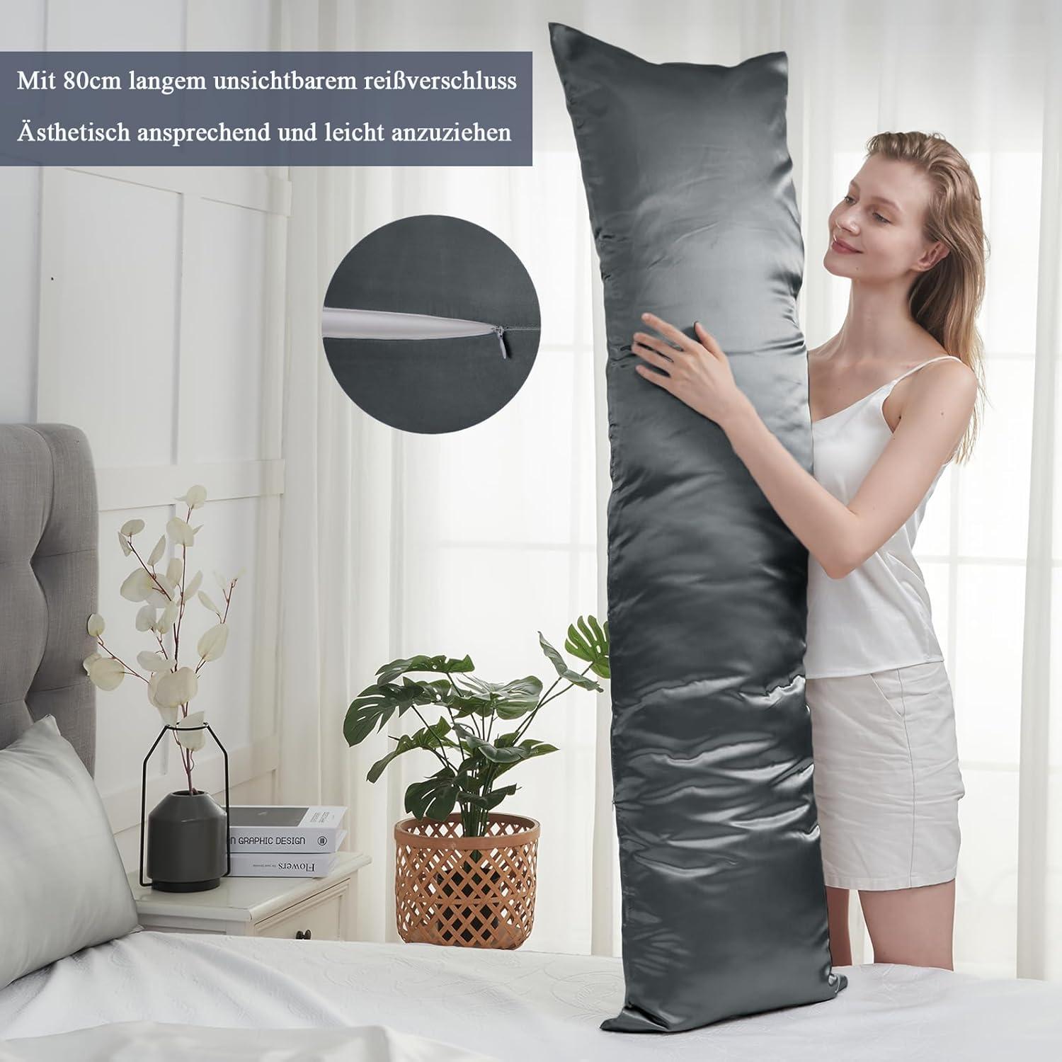 Vielit Satin Kissenbezug 40x145 Dunkelgrau mit Haargummis OEKO-TEX zertifiziert