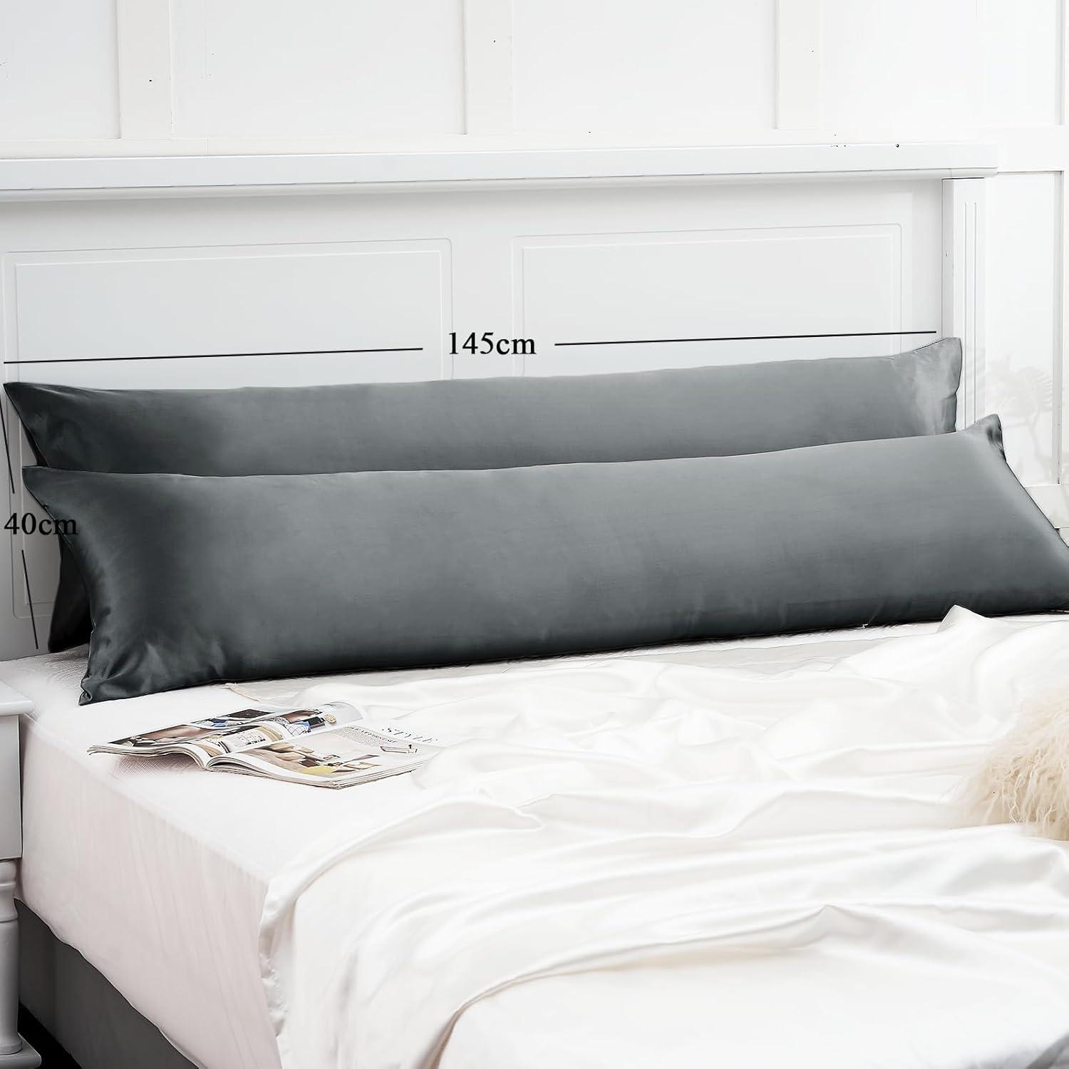 2er Pack Satin Kissenbezug 40x145 Dunkelgrau mit Haargummis