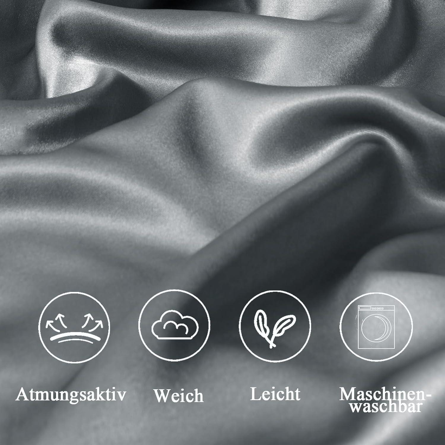 Satin Seitenschläferkissenbezug 40x145cm Dunkelgrau mit Haargummis