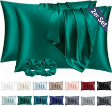 Satin Kissenbezug 2er Set 40x80 Dunkelgrün Haargummis