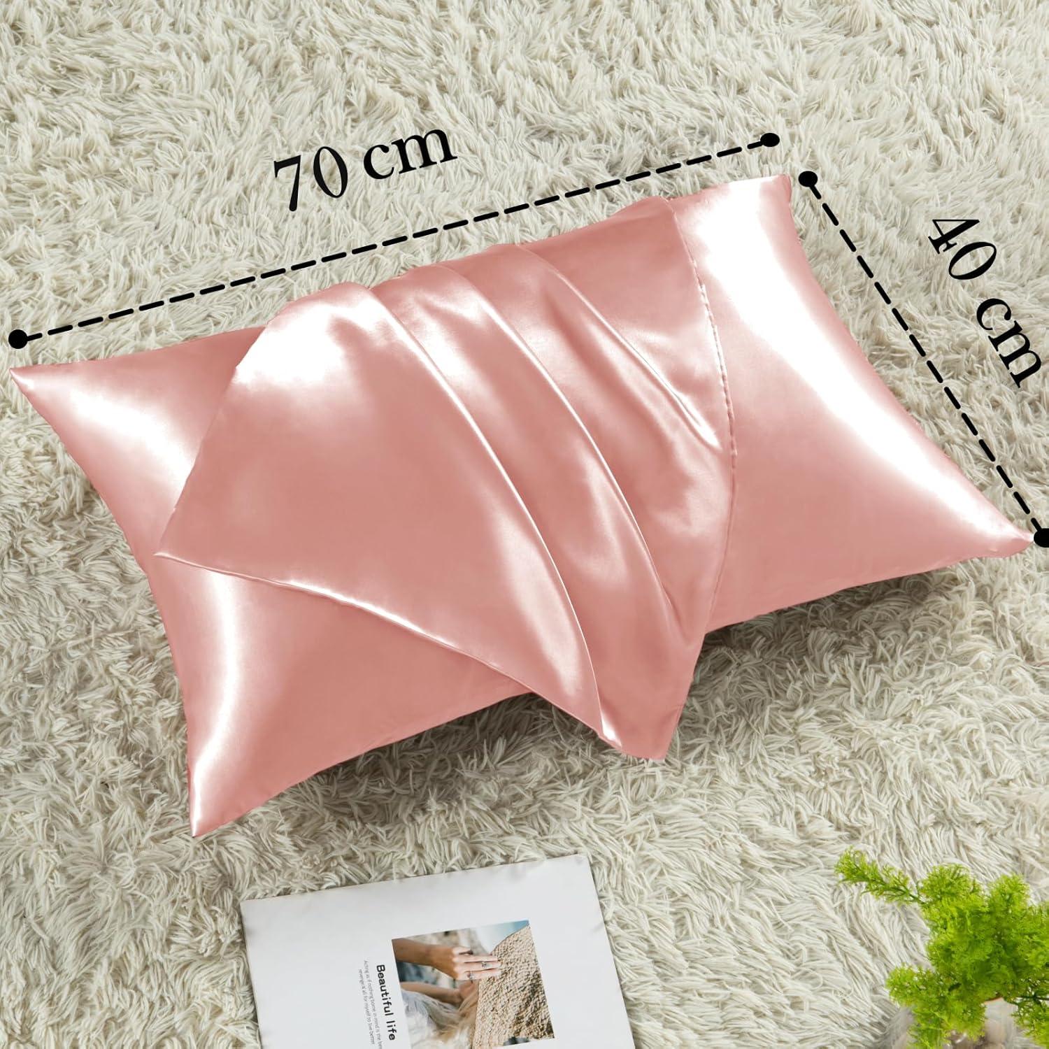Vielit 2er-Set Satin Kissenbezug 40x70 Rosa mit Haargummis