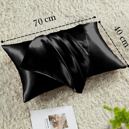 Vielit Satin Kissenbezug 2er-Set Schwarz 40x70 inkl. Haargummis