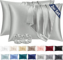 2er-Set Satin Kissenbezüge 40x70 mit Haargummis - Grau