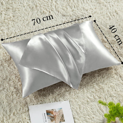 Satin Kissenbezug 2er-Set 70x40 Silver Grau mit Haargummis