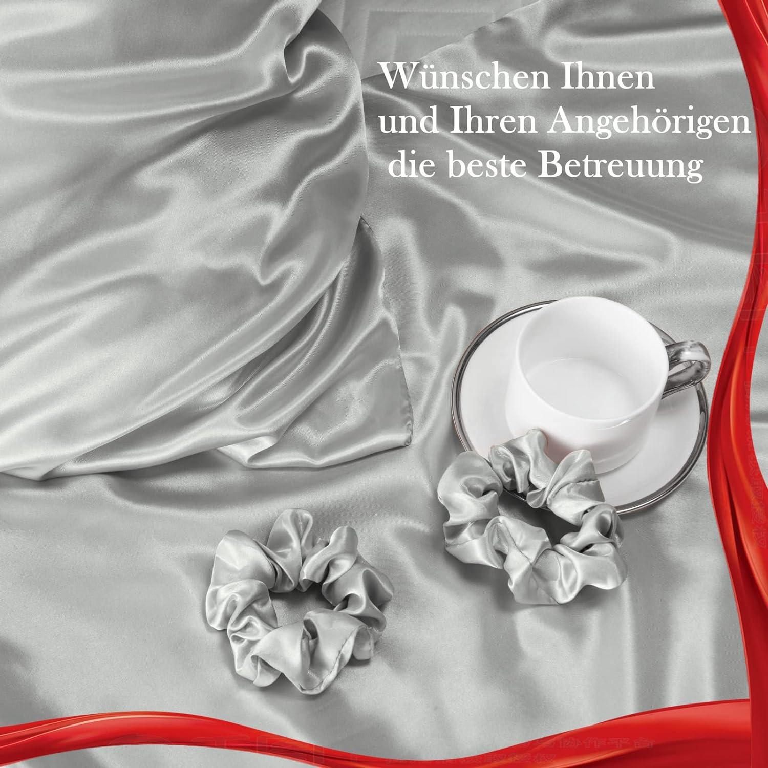 Satin Kissenbezüge 70x40 2er-Set Grau mit Haargummis