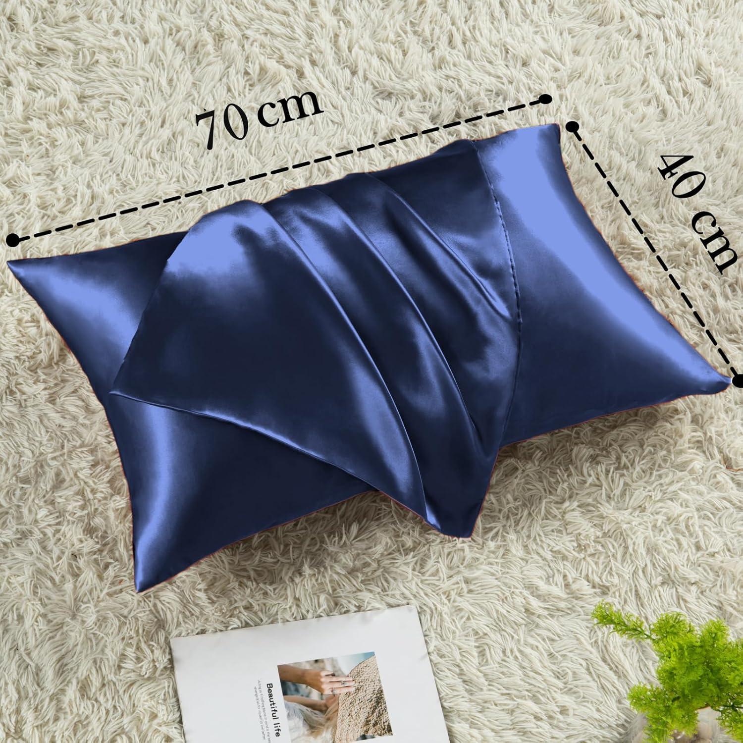 2er-Set Satin Kissenbezug 40x70 Navy Blau inkl. Haargummis