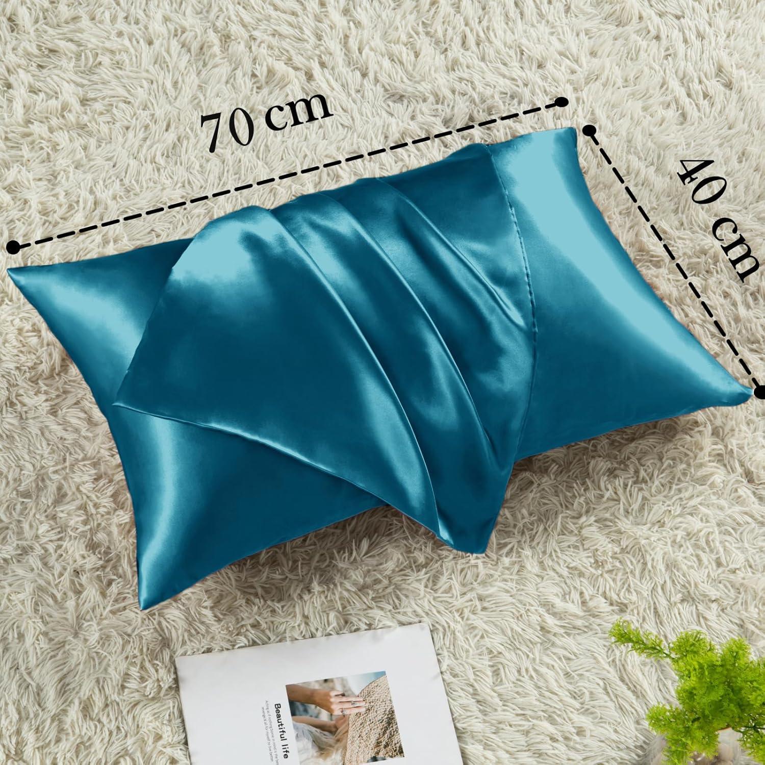 Satin Kissenbezug 70x40 cm Petrol mit Haargummis, pflegeleicht & hautfreundlich