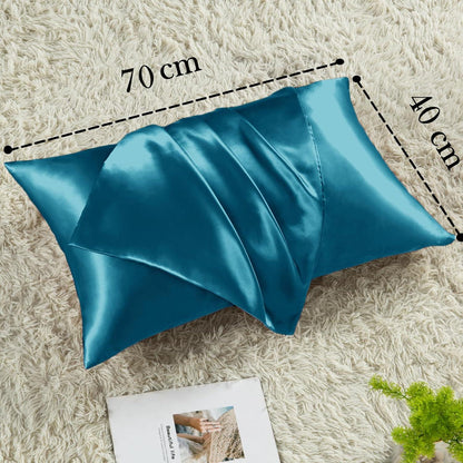 Satin Kissenbezug 70x40 cm Petrol mit Haargummis, pflegeleicht & hautfreundlich
