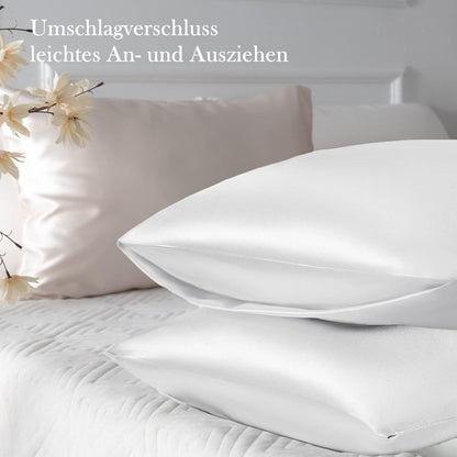 Satin Kissenbezug 70x40 Weiß 2er-Set Haargummis Inklusive