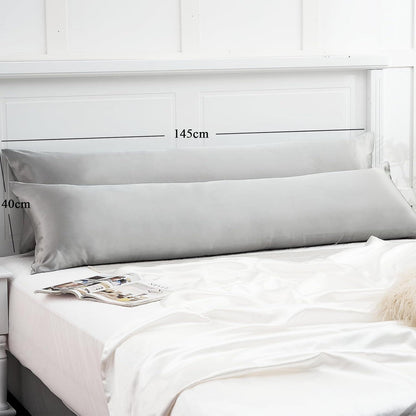 Satin Seitenschläfer Kissenbezug 40x145cm Hellgrau mit Haargummis und
