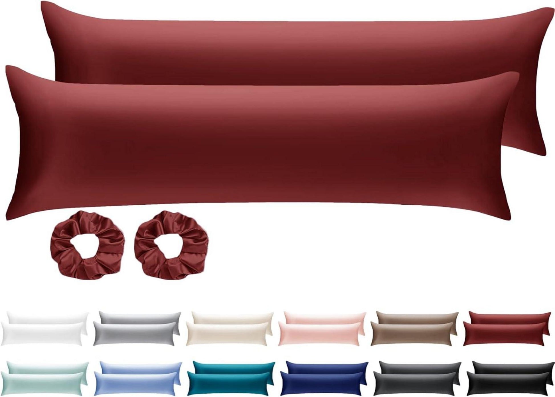 Satin Seitenschläferkissenbezug 40x145 mit Haargummis Rot