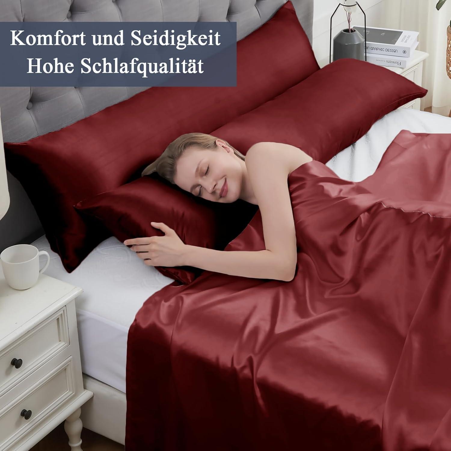 Satin Kissenbezug 40x145 Rot mit Haargummis