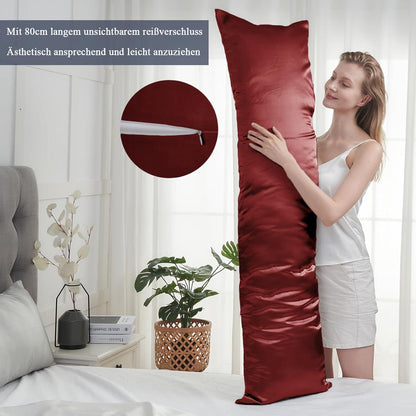 Vielit Satin Seitenschläferkissenbezug 40x145 cm Rot 2 Haargummis Weinrot