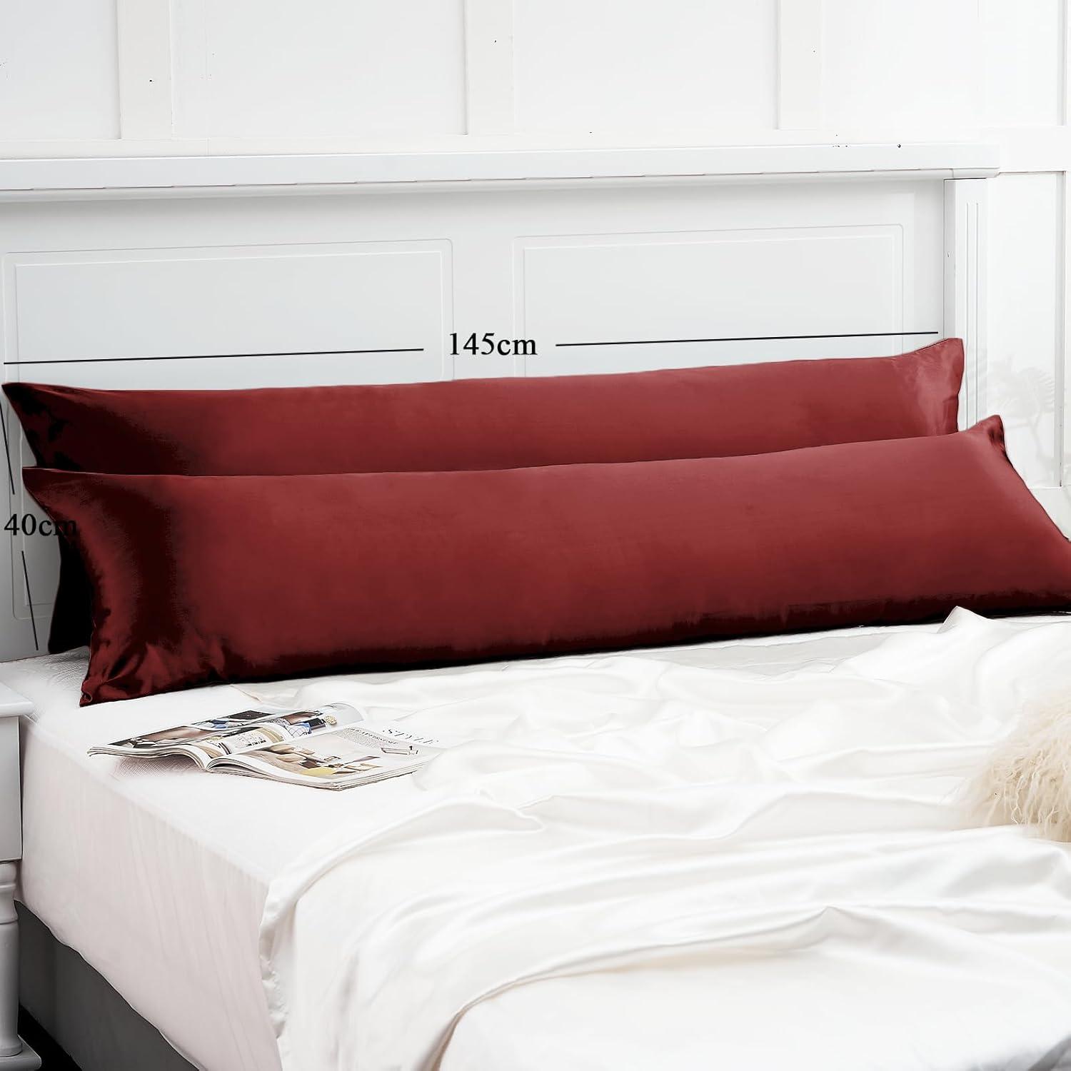 Satin Seitenschläferkissenbezug 40x145 Rot mit Haargummis
