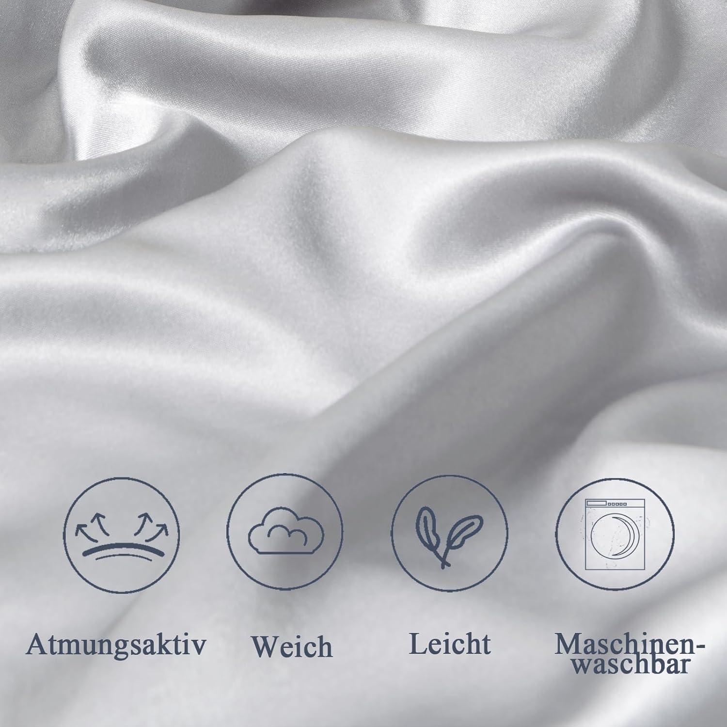 Satin Kissenbezug 2er Set 40x145cm Grau mit Haargummis