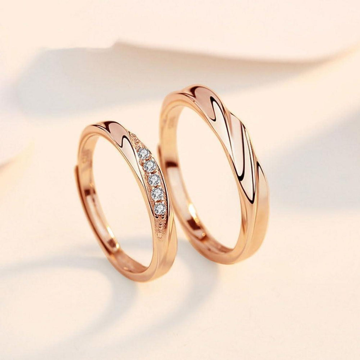Verstellbare Partnerringe 925 Sterling Silber Rosegold Zirkonia