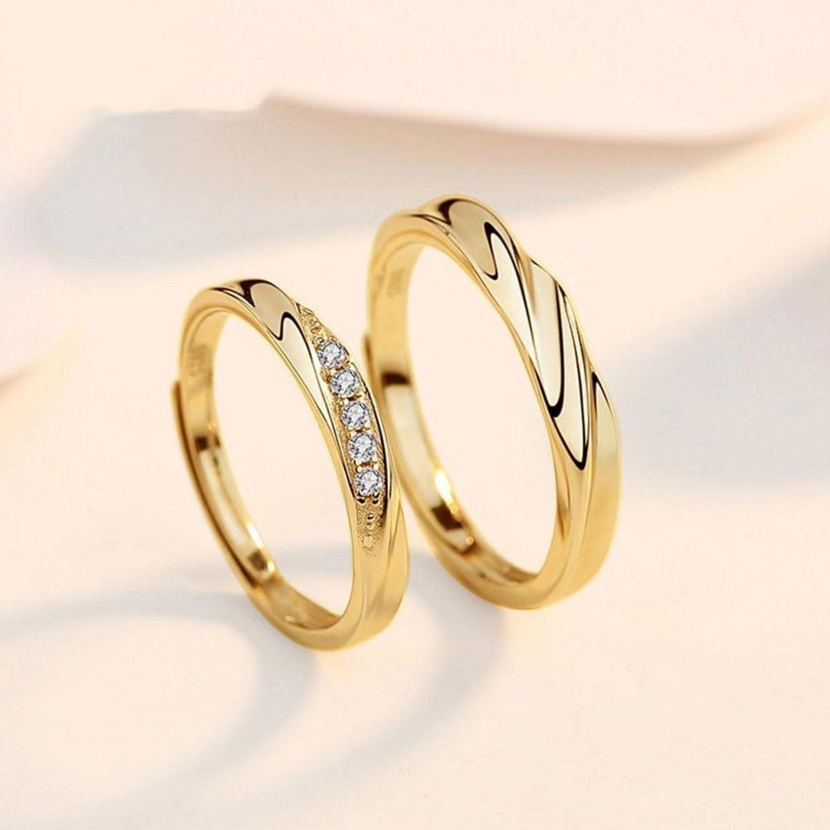 Verstellbare Partnerringe 925 Sterling Silber Gelbgold Vergoldet Zirkonia