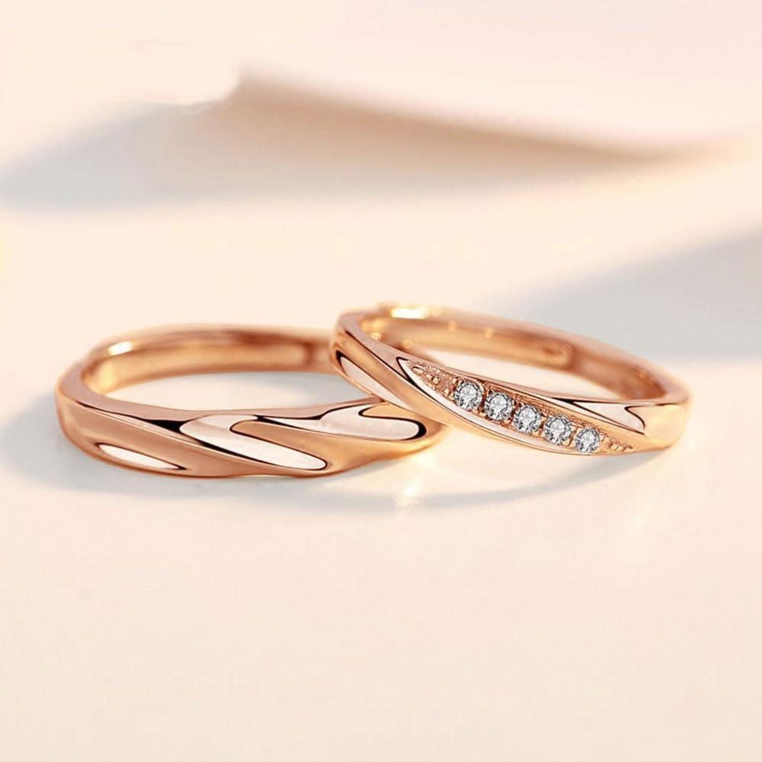 925 Sterling Silber Verstellbare Trauringe mit Zirkonia Rose Gold